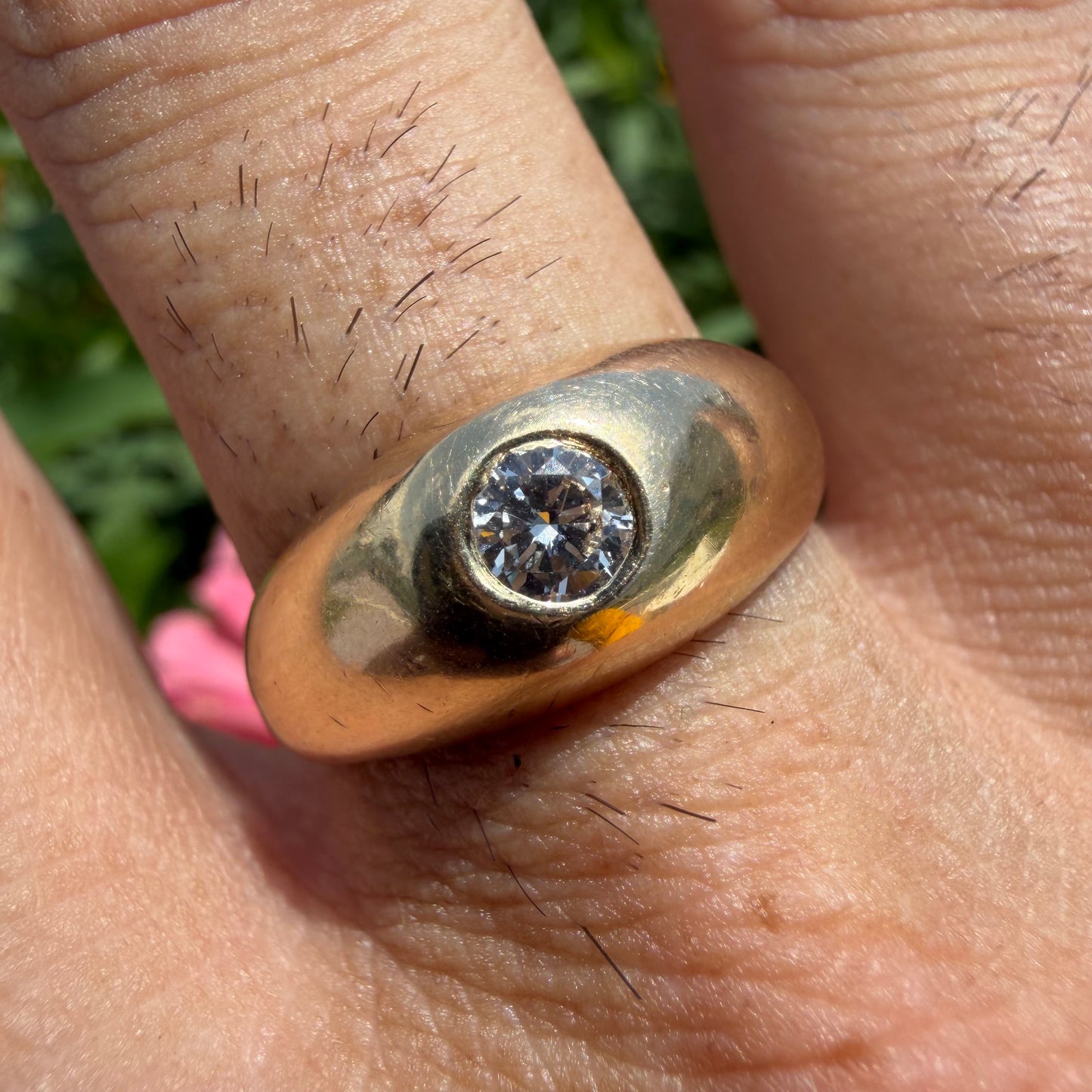 Mid-Century Solid 14k Yellow Gold .45ct Natural VS Diamond Rub Over Gypsy Ring (10)