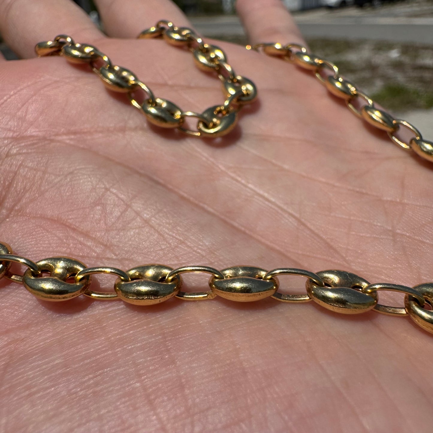 Vintage 18k Yellow Gold Classic Chunky Puffed Gucci Mariner Link Necklace (17”)