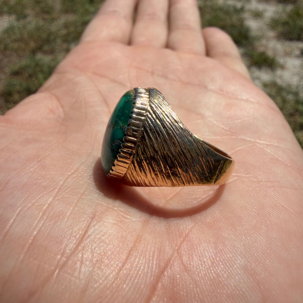 Vintage Solid 14k Yellow Gold Royston Turquoise Signet Ring (8)