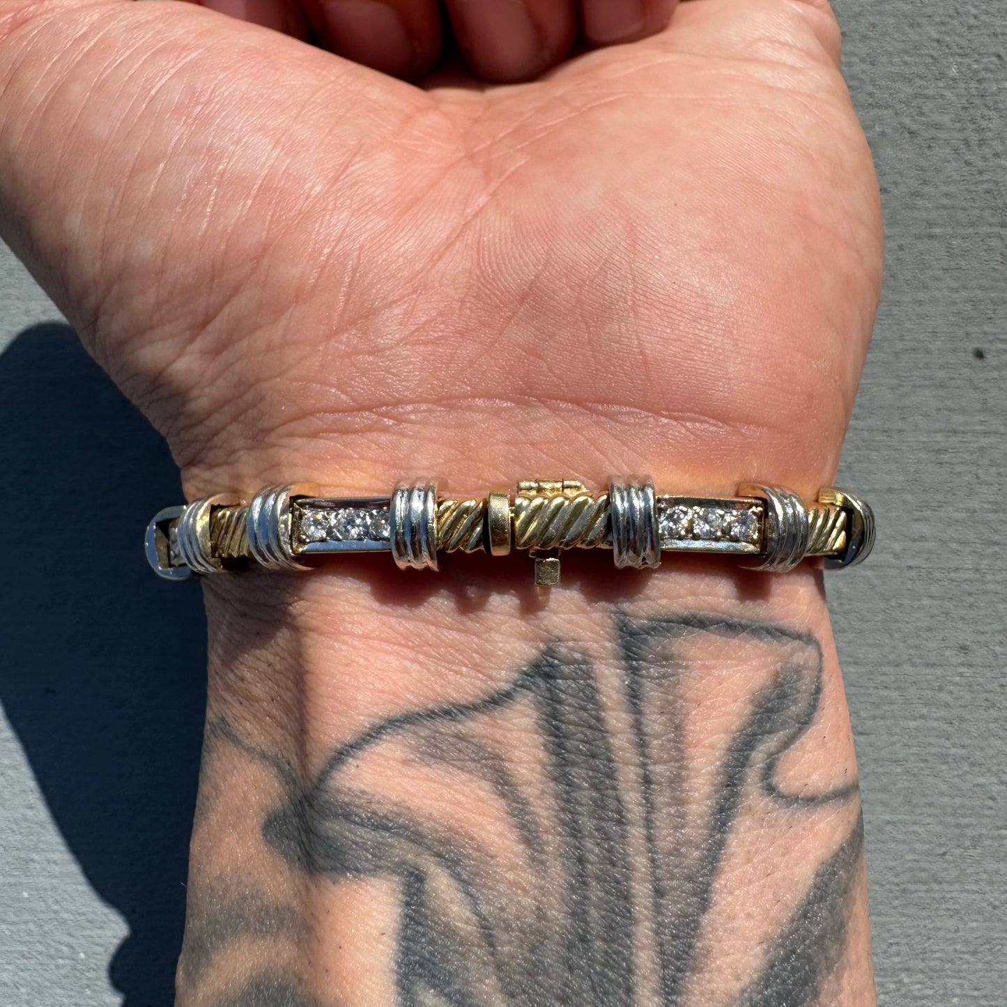 Vintage Solid 14k Two-Tone Gold 1.20ctw Natural Diamond Bracelet (7.25”)