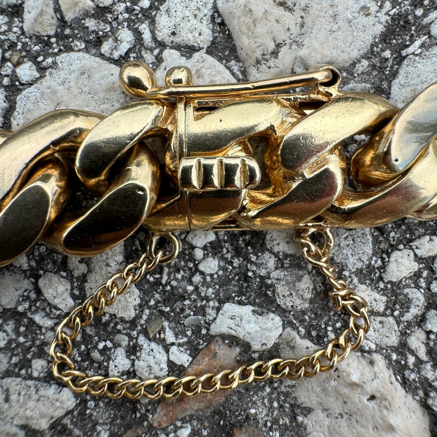 Mid-Century Solid 18k Yellow Gold Super Heavyweight Old School Miami Cuban Link Bracelet (7.75”)