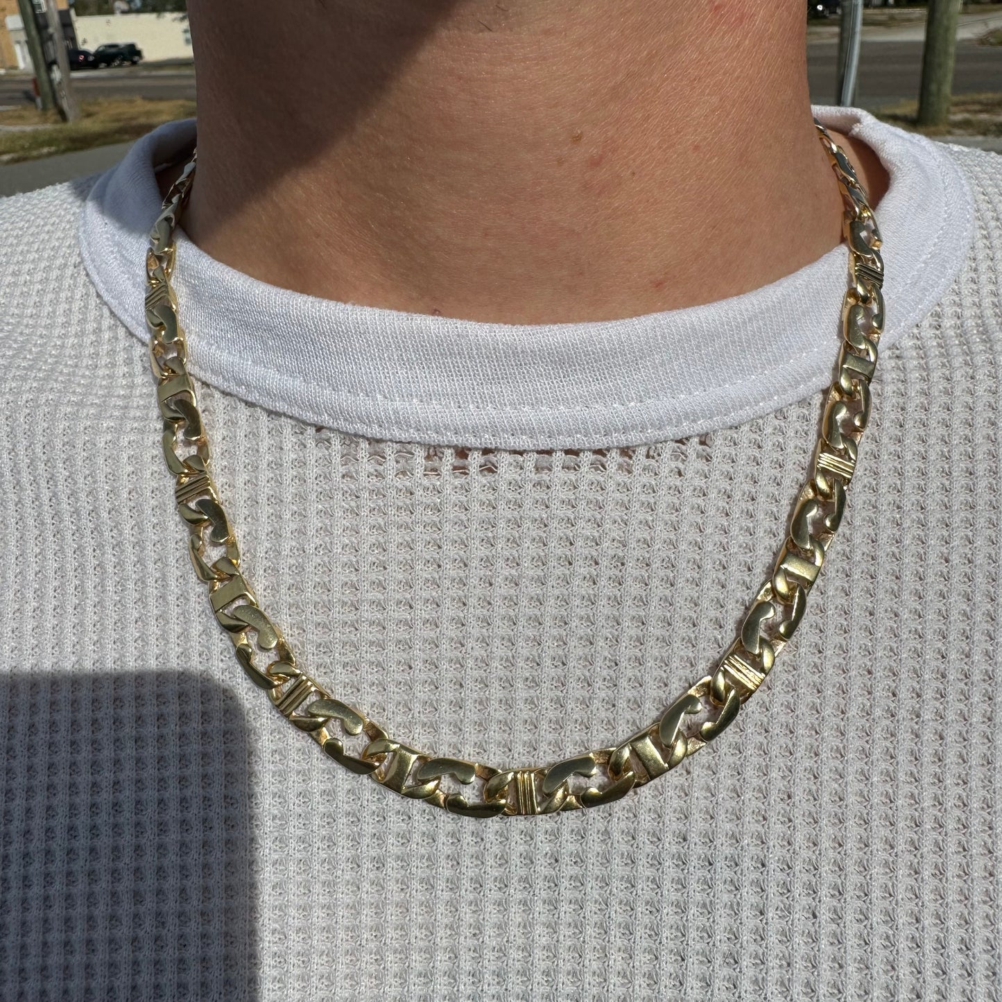 Vintage Solid 14k Yellow Gold Heavyweight Razorblade Mariner Link Necklace (20”)