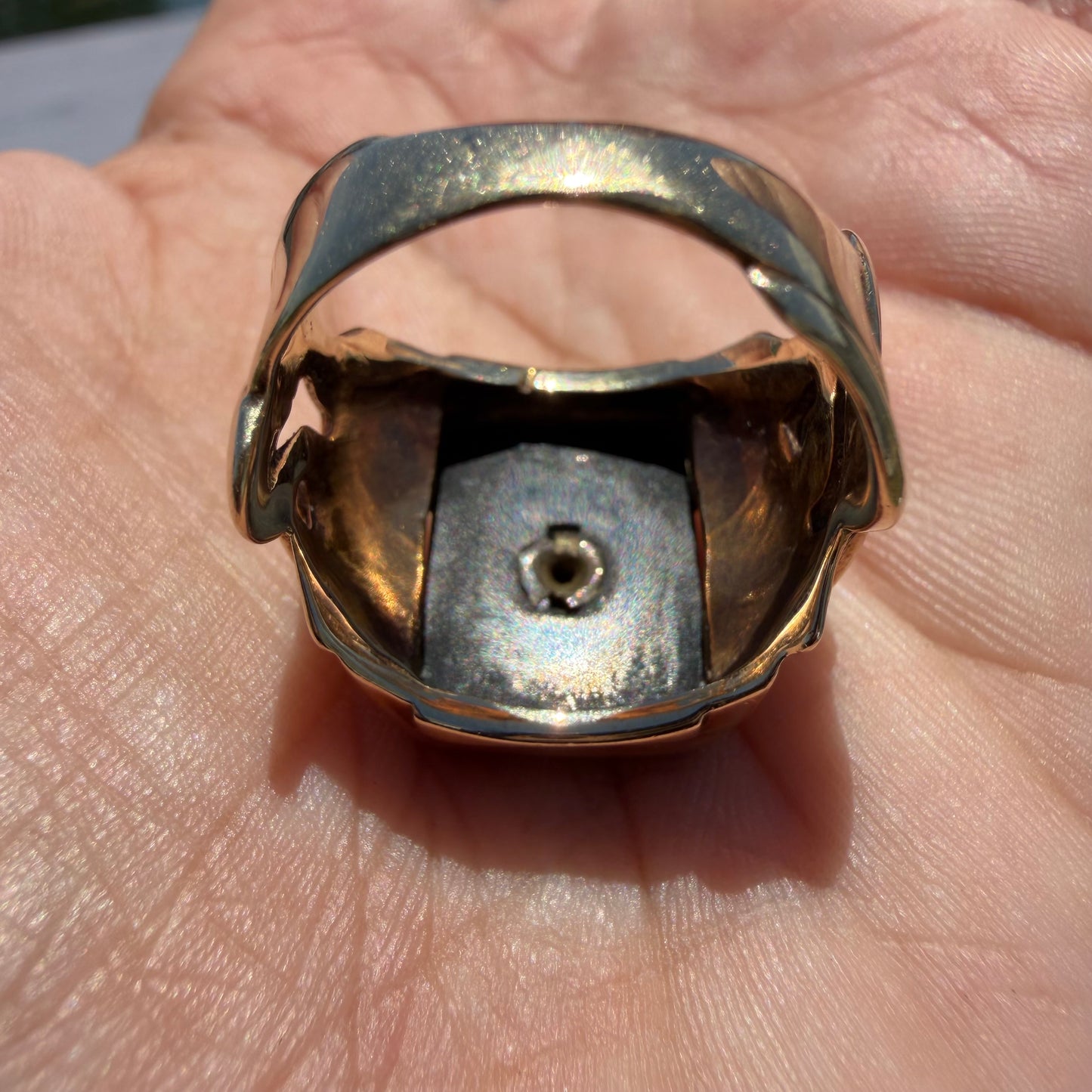 1940’s Solid 10k Yellow Gold Black Onyx Natural Diamond Solitaire Double Snake Signet Ring (9)