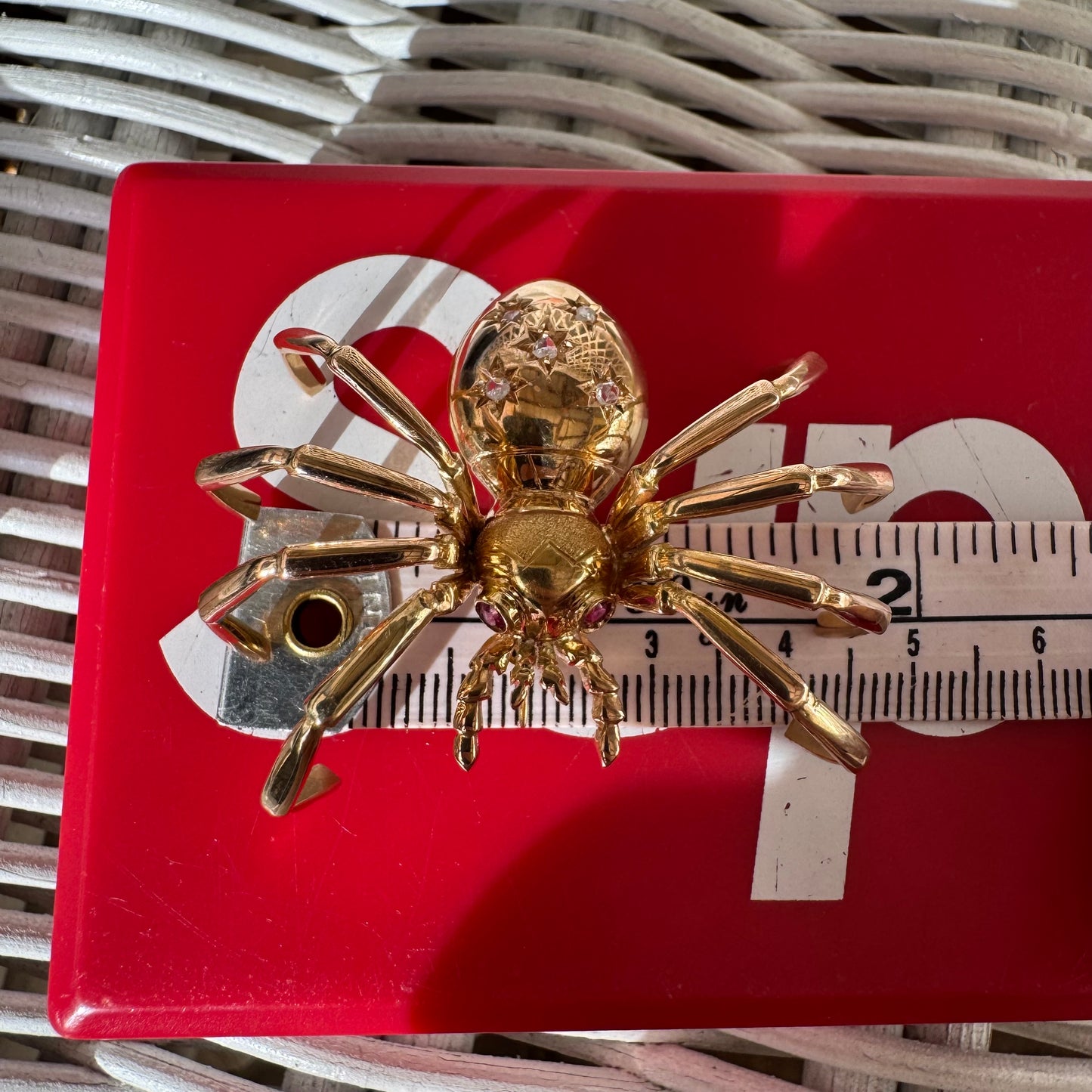 Victorian Solid 18k Gold Natural Rose Cut Diamond And Ruby Large Spider Brooch Pendant
