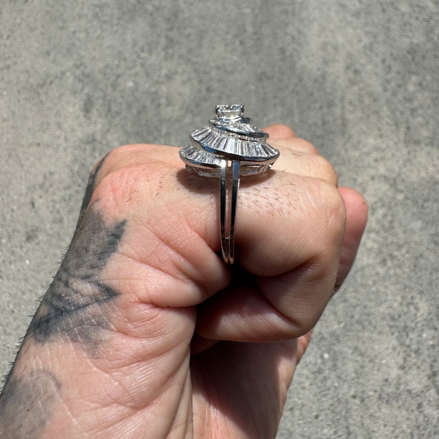 Art Deco Oscar Heyman Bros. Solid Platinum 3.8ctw Natural VS1 Diamond Cocktail Ring (5)