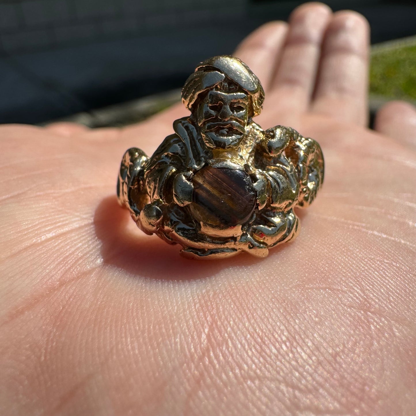 Vintage 14k Yellow Gold Fortune Teller Snake Charmer Black Star Sapphire Ring (10.5)
