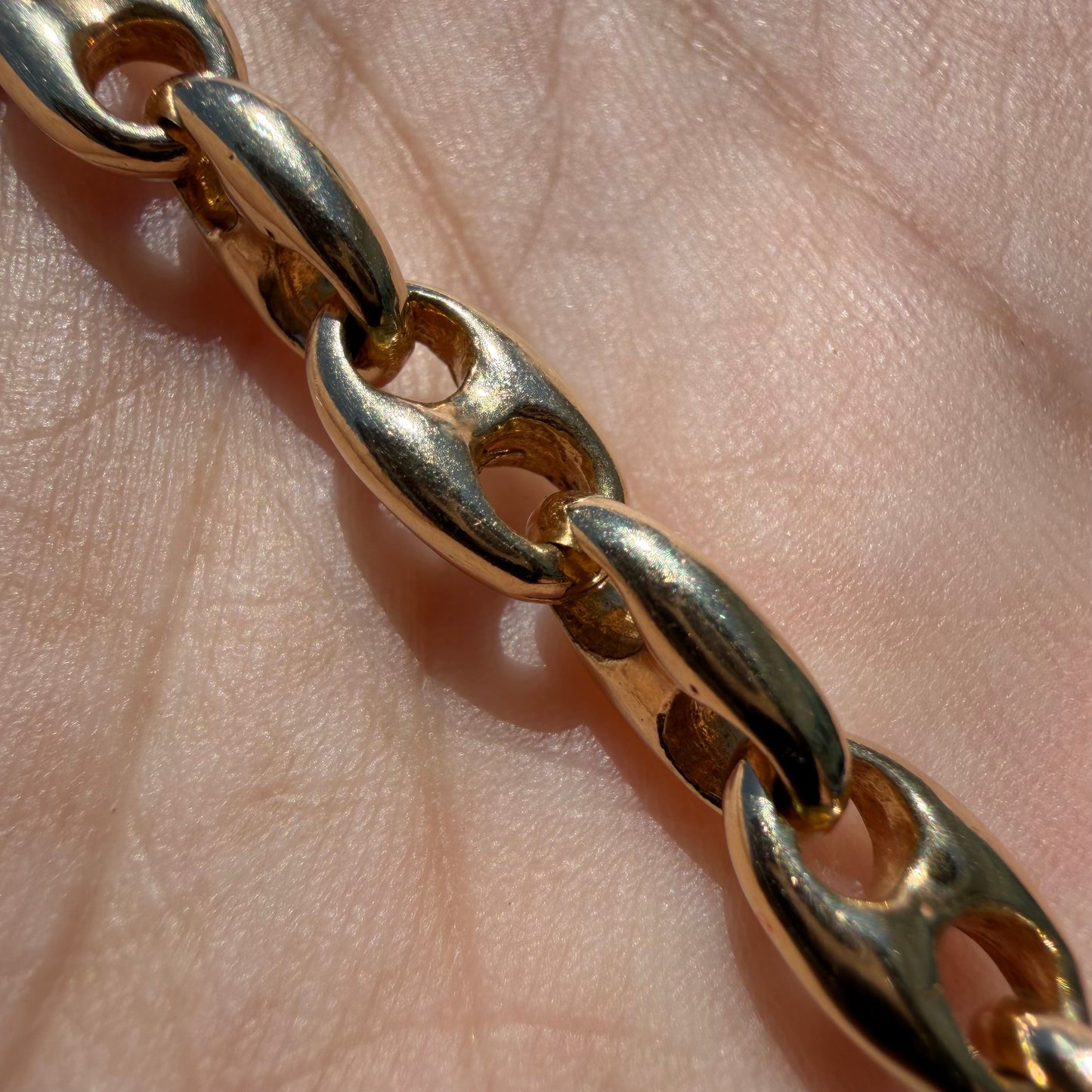 Vintage Solid 14k Yellow Gold Heavyweight Chaine D’ Ancre Puffed Mariner Link Necklace (20.75”)