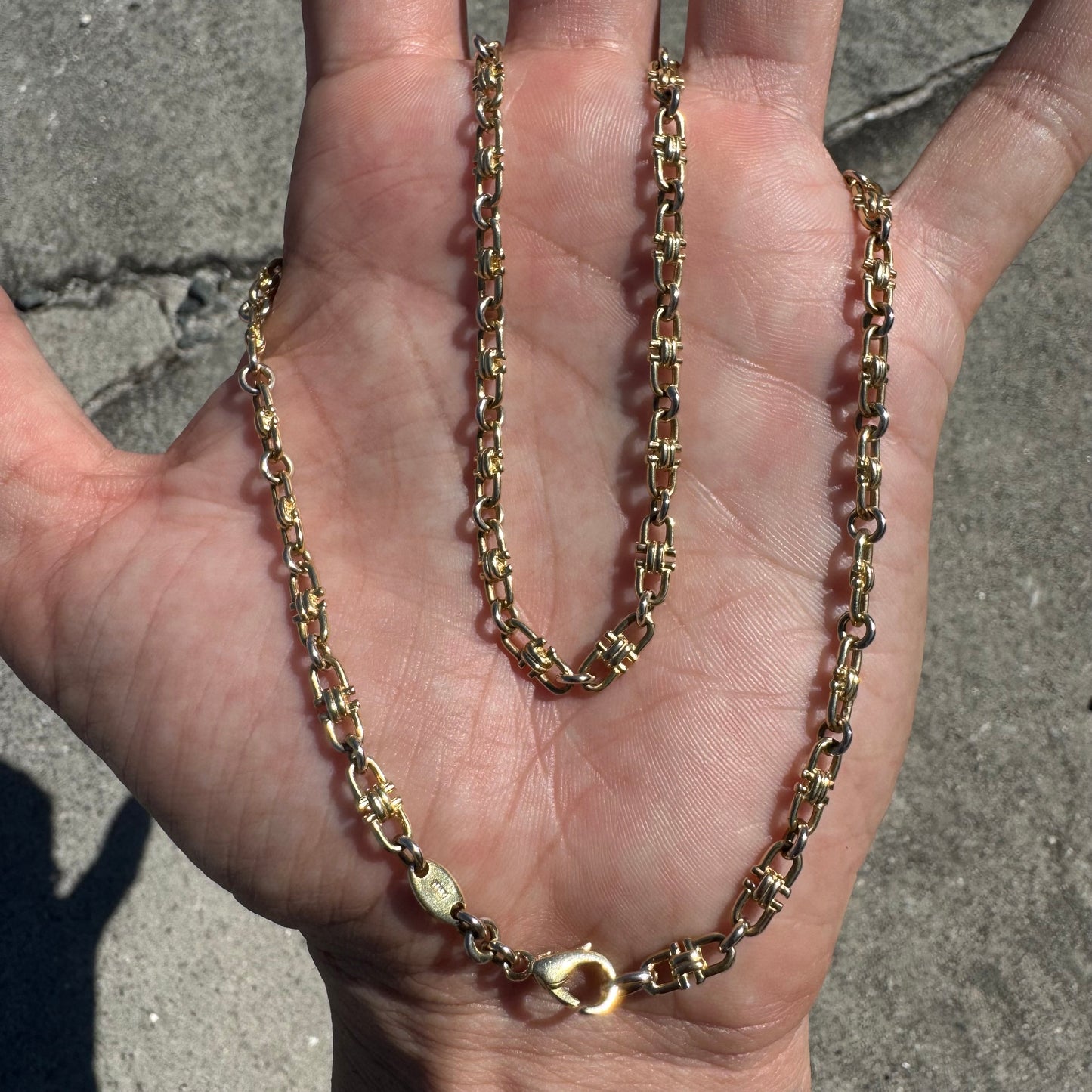 Vintage Auritalia Designer Made Solid 14k Yellow Gold Horsebit Link Necklace (18.5”)