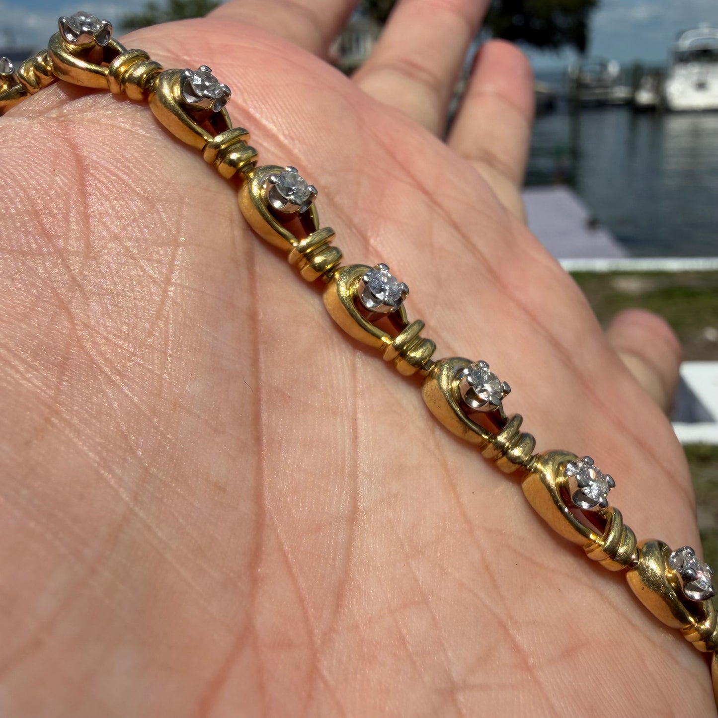 Vintage Solid 18k Yellow Gold 2.0ctw Natural VS Diamond Bracelet (7”)