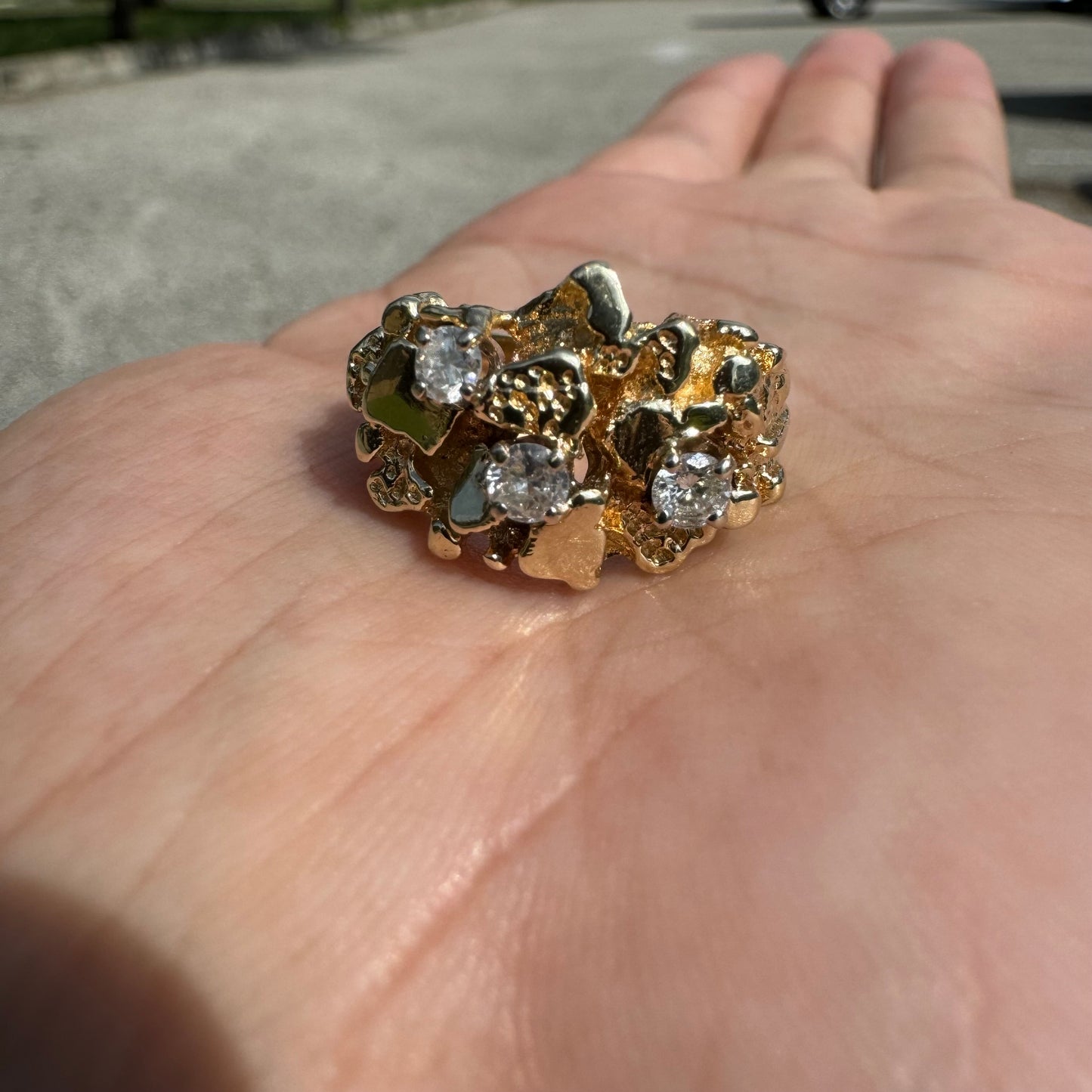 1980’s Solid Backed Custom Set .50Ctw Natural Diamond Nugget Ring (8.5)