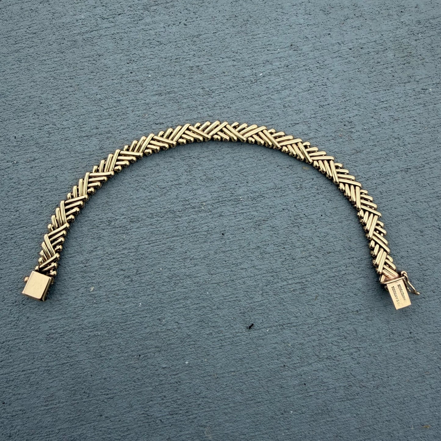 Vintage Tiffany & Co. Solid 14k Yellow Gold Basket Weave Link Bracelet (7.75”)