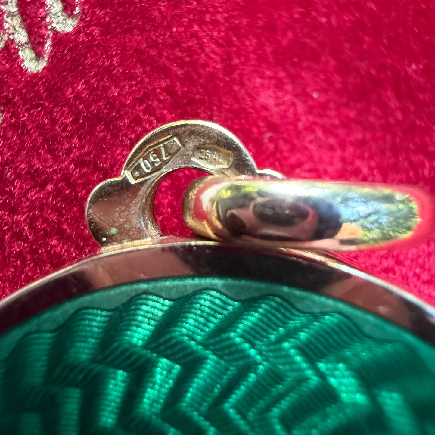 1950’s Cartier Solid 18K Yellow Gold Guilloche Enamel Locket Pendant