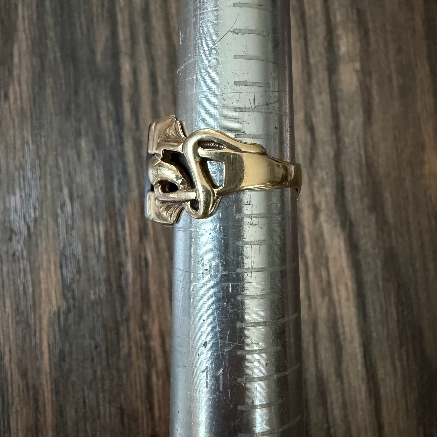 1940’s Solid 10k Yellow Gold Black Onyx Natural Diamond Solitaire Double Snake Signet Ring (9)