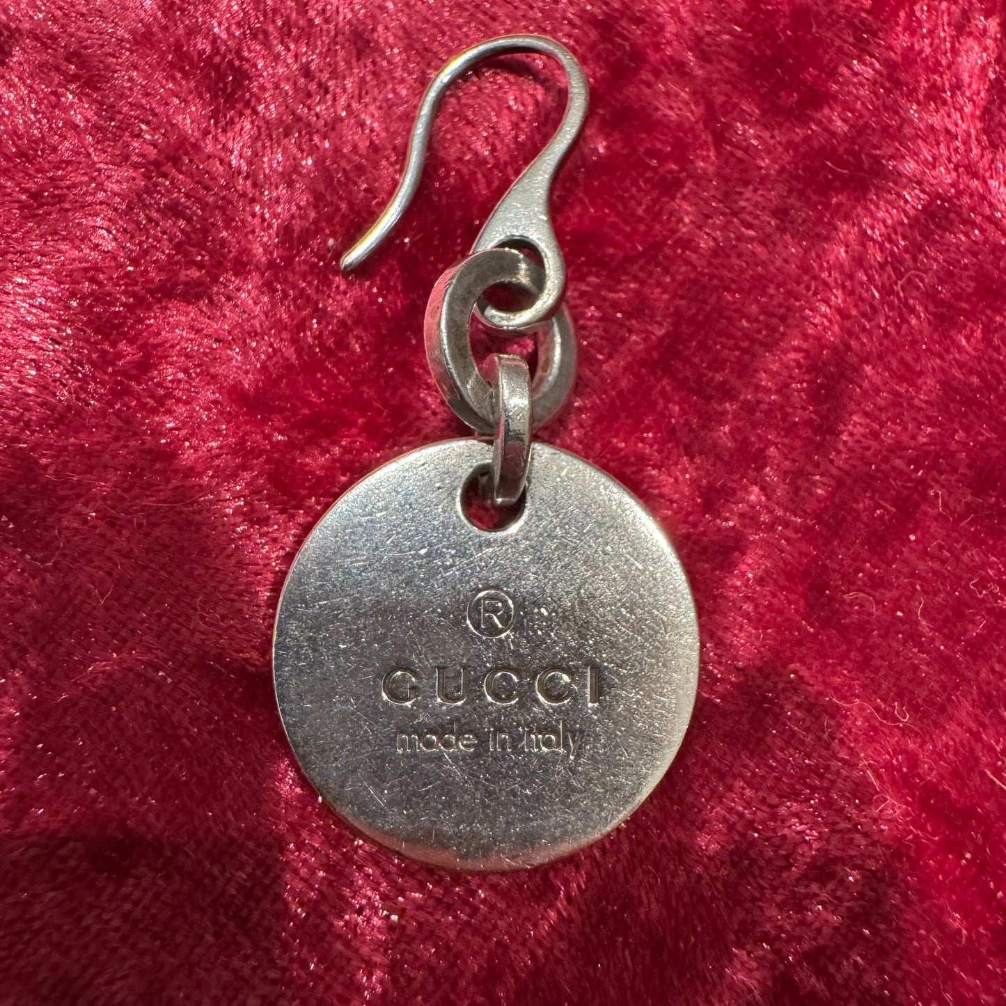 Gucci Solid Sterling/.925 Medallion Disc Monogram Dangle Drop Earrings