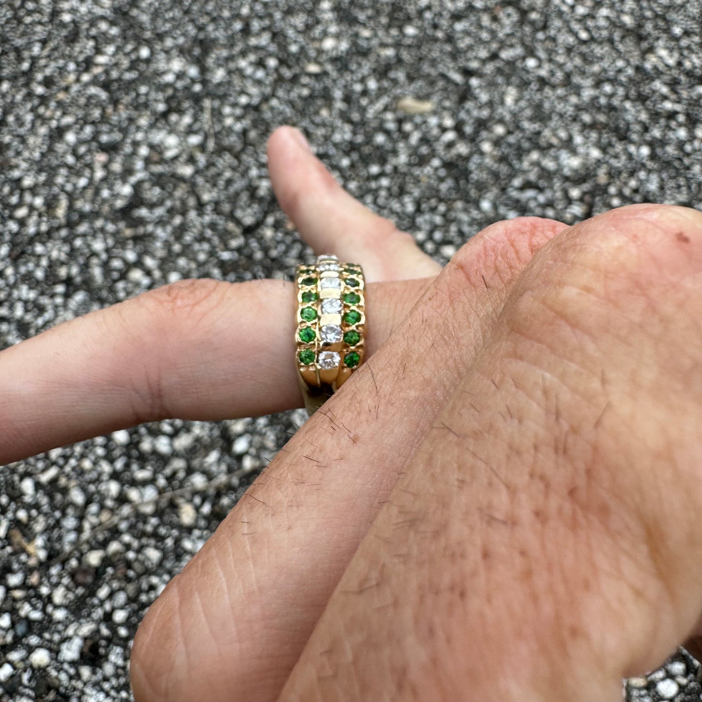 Vintage Handmade Solid 14k Yellow Gold 1.0Ctw Natural Diamond/1.25Ctw Tsavorite Garnet Ring (7.5)