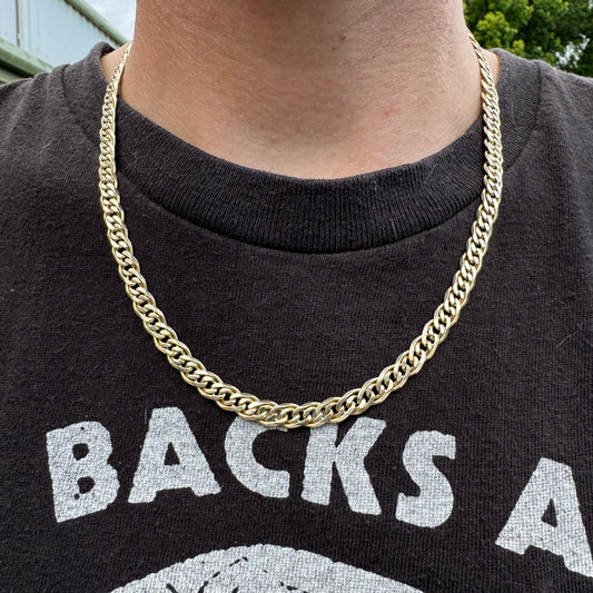 Vintage Solid 14k Yellow Gold Old School Knife-Edged Double Cuban Curb Link Necklace (20”)