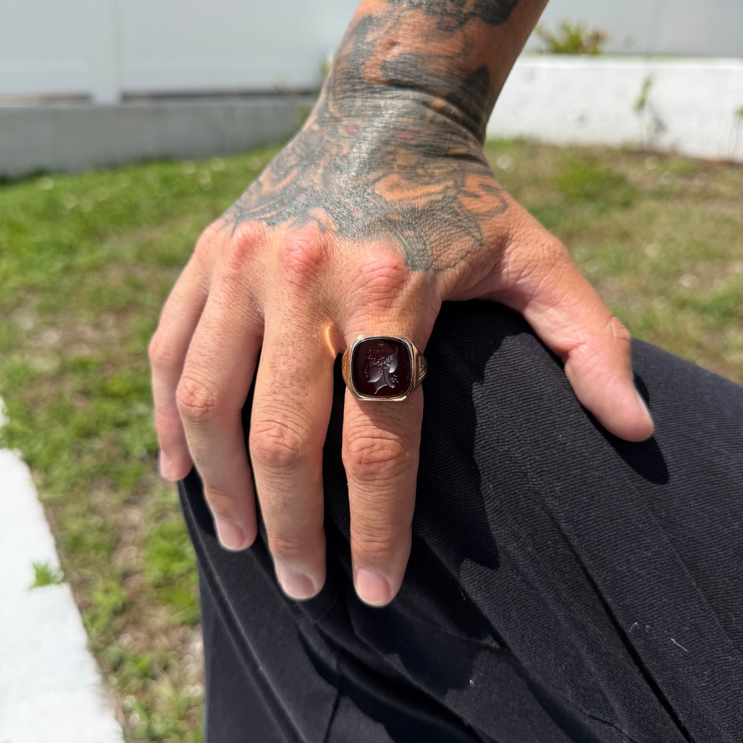 1930’s Solid 14k Yellow Gold Hermes Carved Carnelian Intaglio Signet Ring (11)