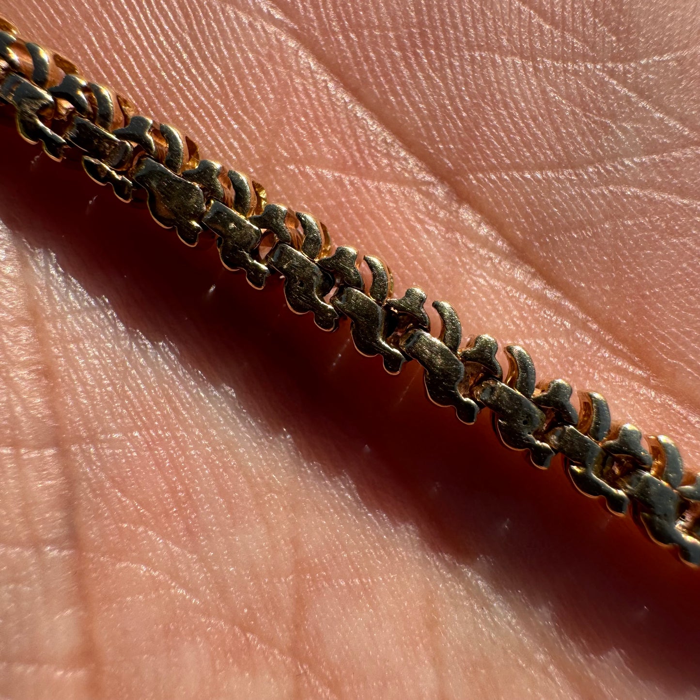 Vintage 14k Yellow Gold 2.25CTW Natural Diamond S-Link Tennis Bracelet (7.4”)