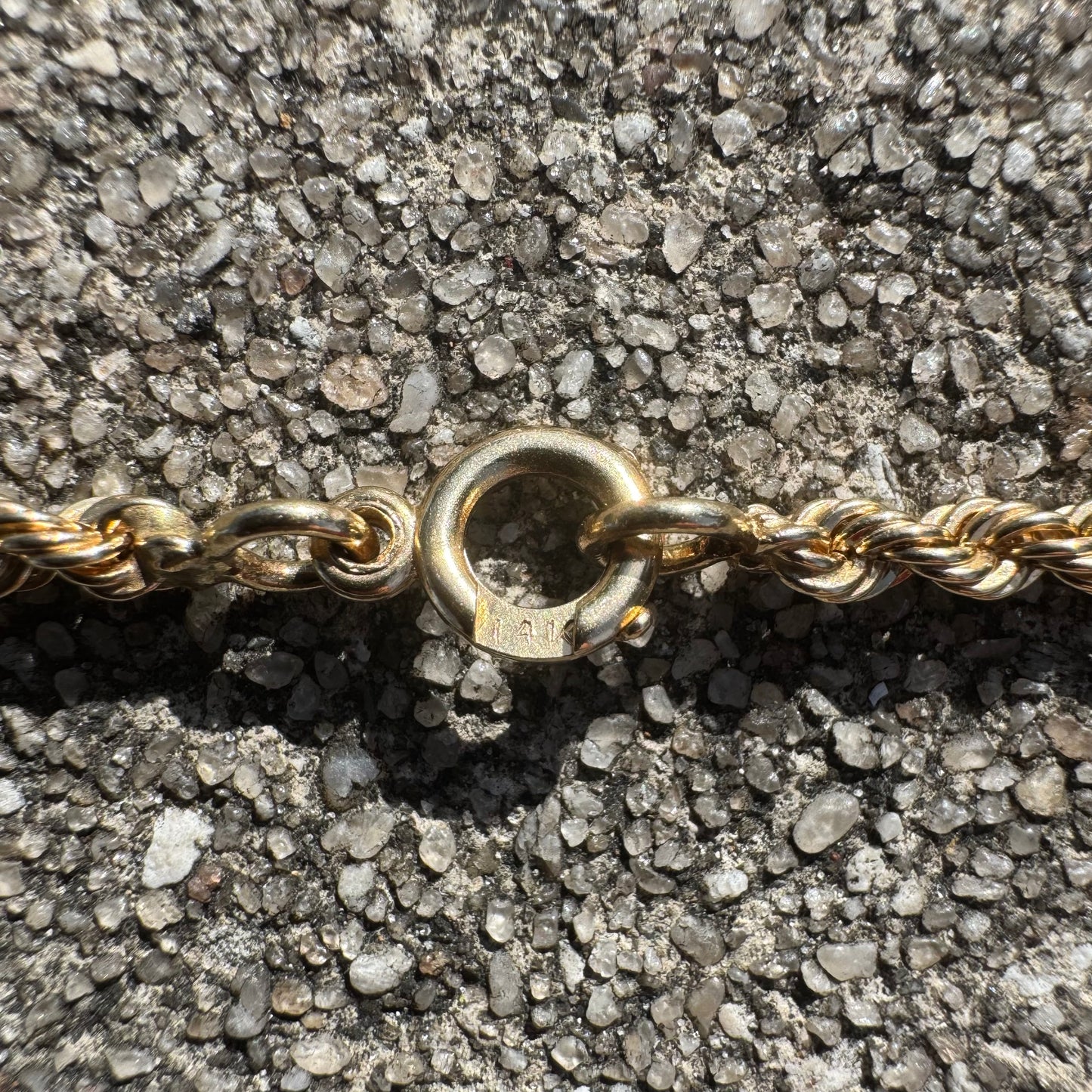 Mid-Century Solid 14k Yellow Gold Classic Braided Rope Bar Link Necklace (16.25”)