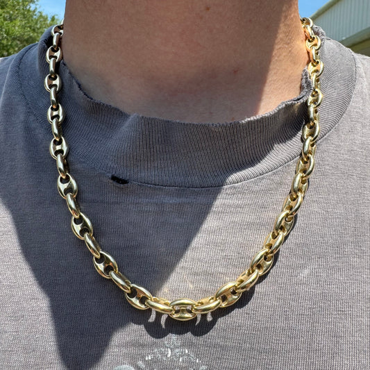 Vintage Solid 14k Yellow Gold Super Heavyweight Chaine D Ancre Puffed Gucci Link Necklace (21”)