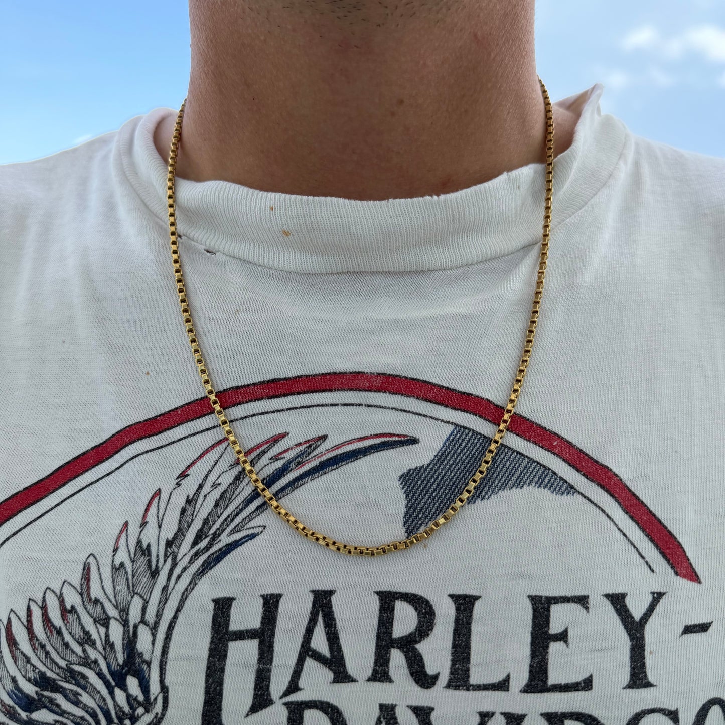 Vintage Solid 18k Yellow Gold Heavyweight Venetian Box Link Necklace (22”)