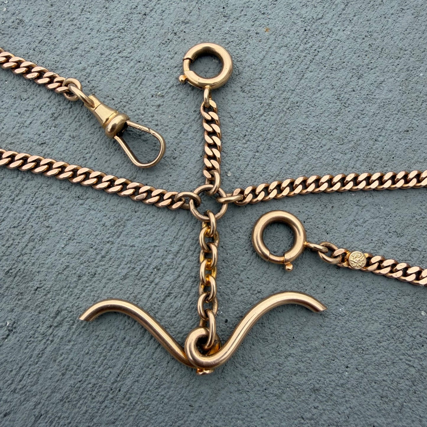 Antique Art Nouveau Solid 14k Gold Double Albert Curb Link Watch Chain Necklace (20.5”)