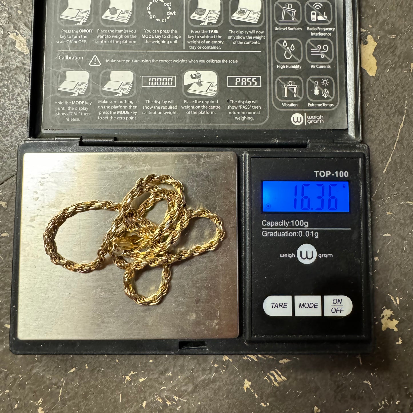 1990’s Solid 14k Yellow Gold Diamondcut Rope Chain Necklace (16.75”)