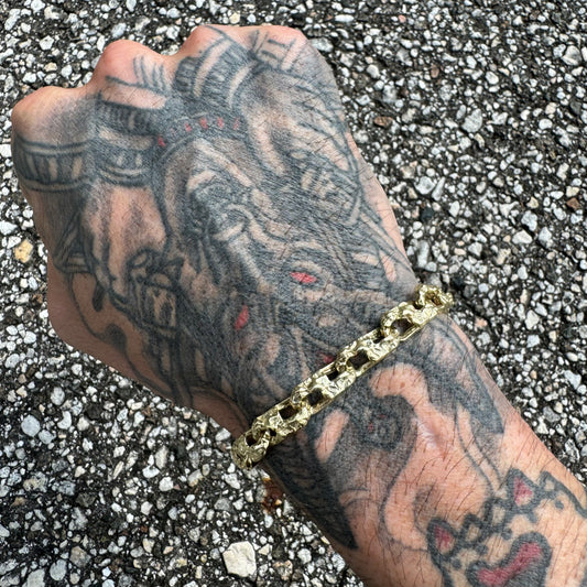 Vintage Solid 14k Yellow Gold Heavyweight Nugget Mariner Link Bracelet (9”)