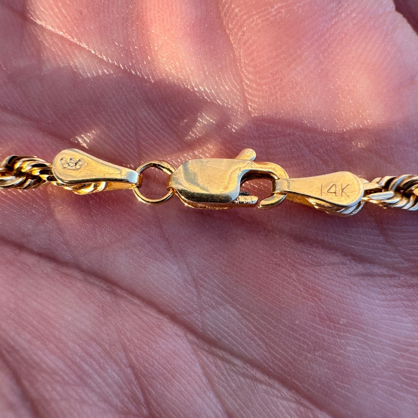 Vintage Solid 14k Yellow Gold Diamondcut Rope Chain Necklace (20”)