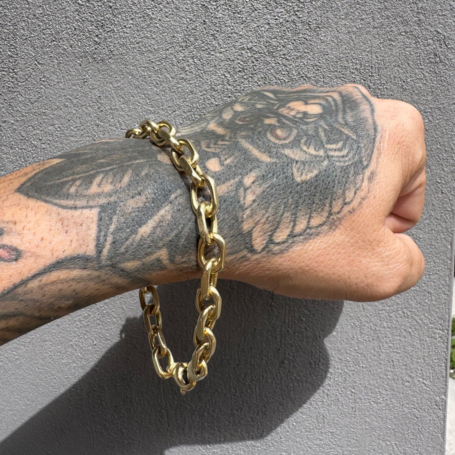Vintage Solid 14k Yellow Gold Heavyweight “Biker Chain” Anchor Link Bracelet (9.5”)