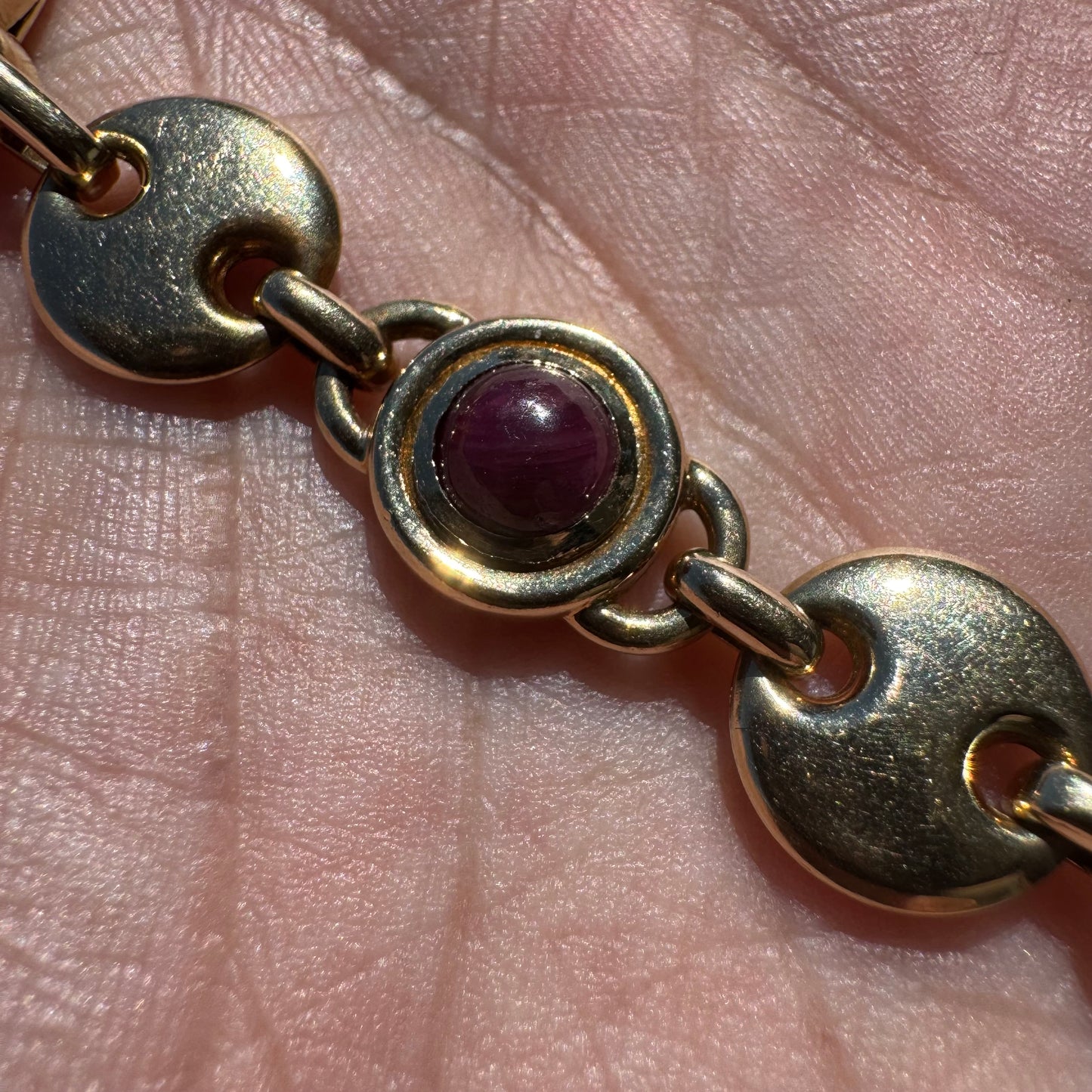 Vintage Solid 14k Italian Yellow Gold Bezel Set Multi Stone Heavyweight Puffed Gucci Bracelet (7.5”)