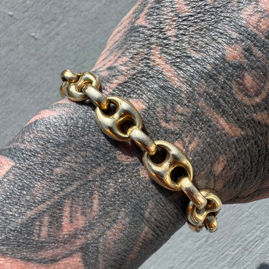 Vintage Fully Solid 14k Yellow Gold Super Heavyweight Puffed Mariner Link Bracelet (8.25”)