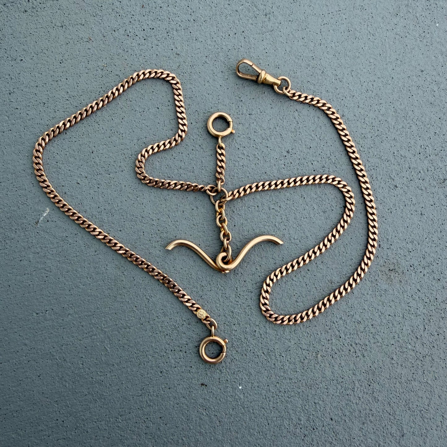 Antique Art Nouveau Solid 14k Gold Double Albert Curb Link Watch Chain Necklace (20.5”)