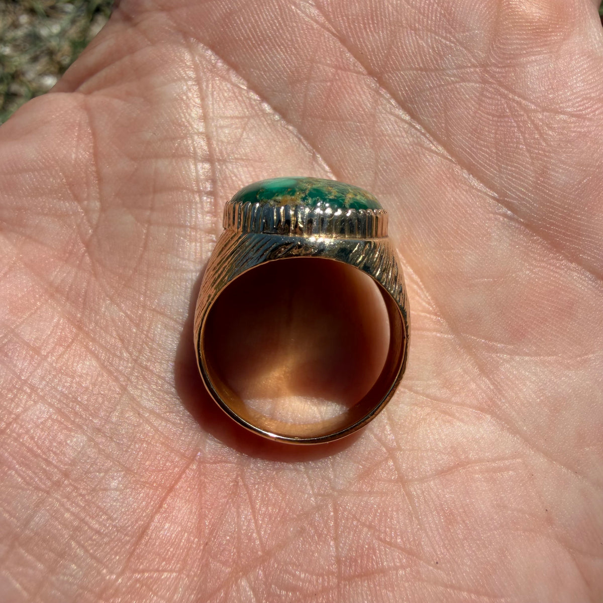 Vintage Solid 14k Yellow Gold Royston Turquoise Signet Ring (8)