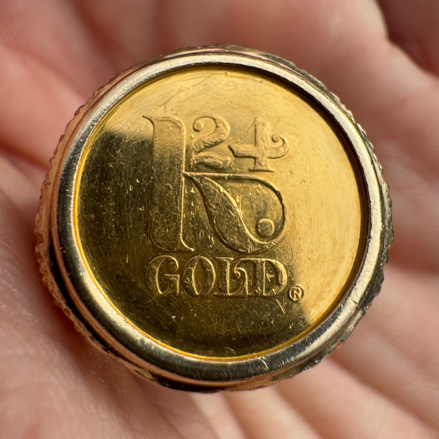 Vintage 24k Gold Credit Suisse Coin 14k Nugget Ring (8.75)