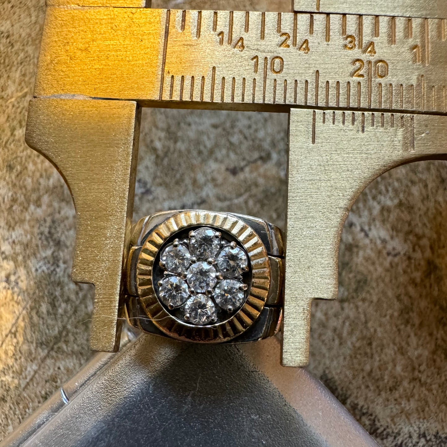 1980’s Two-Tone 14k Gold Natural Diamond Kentucky Cluster Rolex Style Ring (9.5)