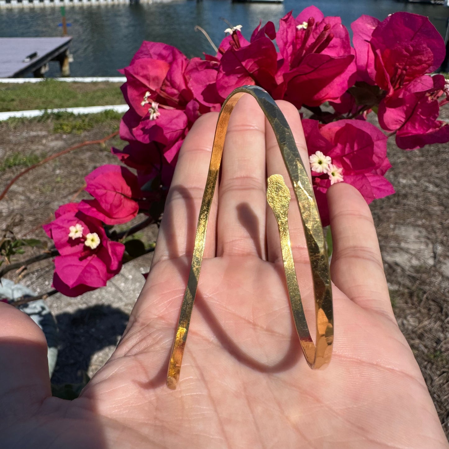 Vintage Solid 22k Yellow Gold Natural Ruby Wraparound Snake Bangle Bracelet (One Size Fits All)
