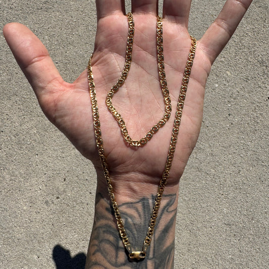 Vintage UnoAerre Solid 14k Yellow Gold Tigers Eye “Chanel Link” Necklace (24.5”)