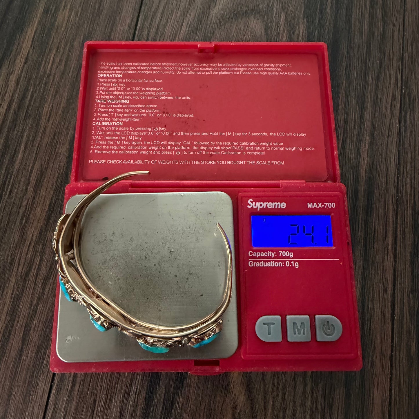 Vintage Solid 14k Yellow Gold Navajo Artist Signed Justin Morris Kingman Turquoise Cuff (6”-7”)
