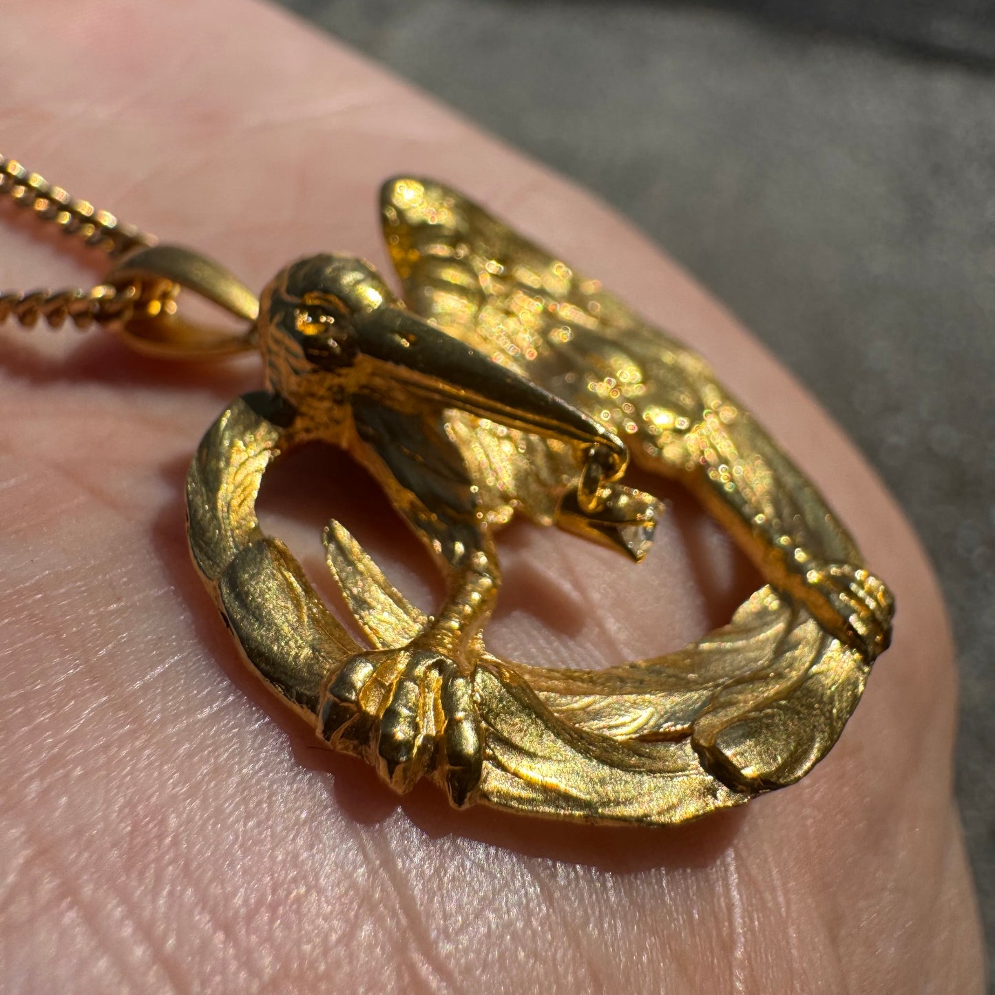 Antique Solid 19.1k Old Mine Cut Diamond Crow Pendant