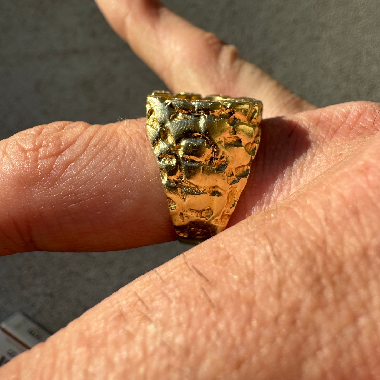 Vintage Solid 14k Yellow Gold Starburst Set Natural Diamond Horseshoe Nugget Ring (8.5)