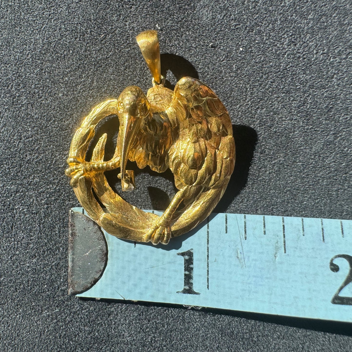 Antique Solid 19.1k Old Mine Cut Diamond Crow Pendant