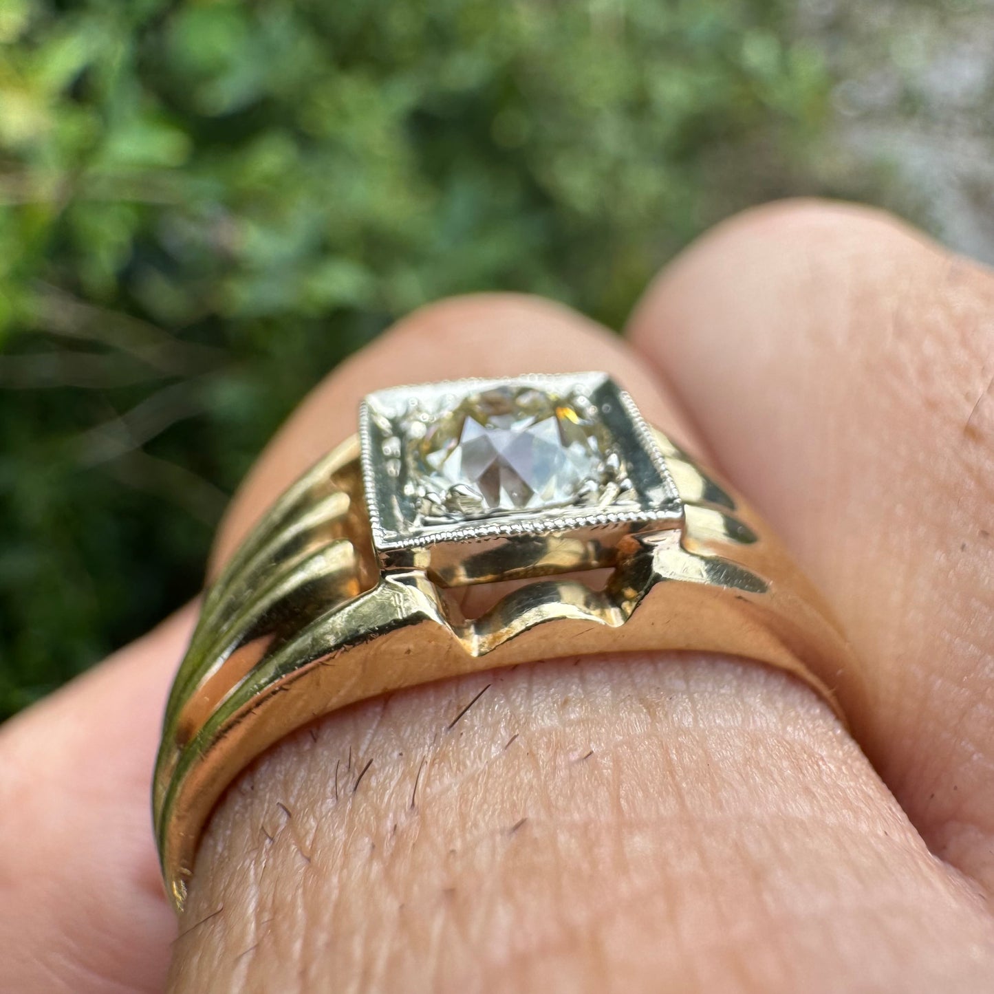 Antique Solid 14k Gold .75ct Old Euro Cut Diamond Gents Ring (10.5)