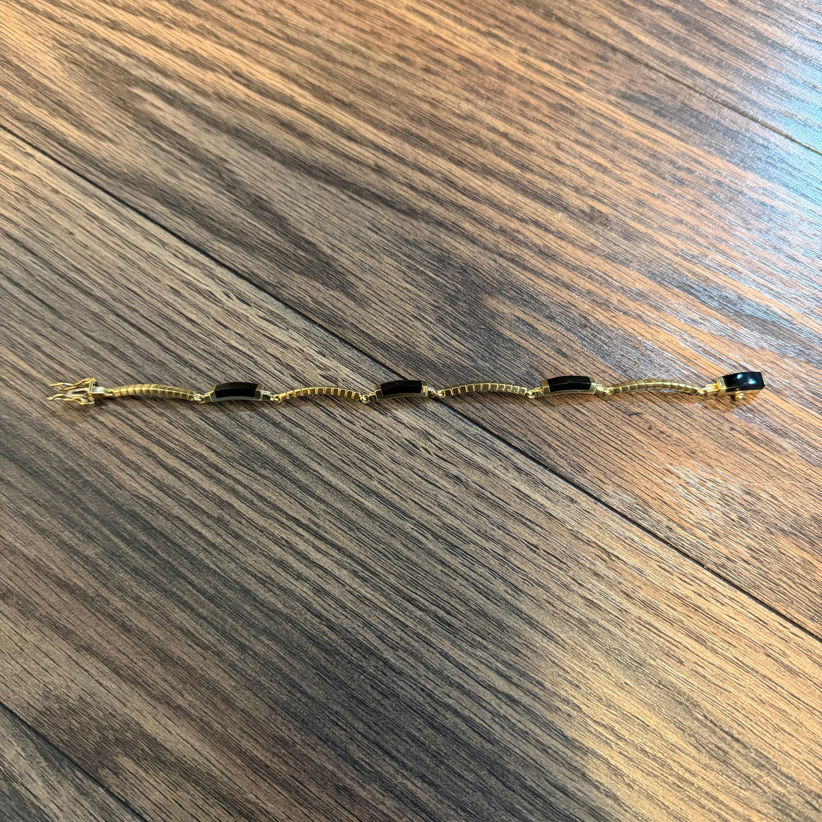 Bernard K. Passman Solid 18k Yellow Gold .46ctw Natural VS Diamond Black Coral Inlaid Omega Bracelet (7.15”)