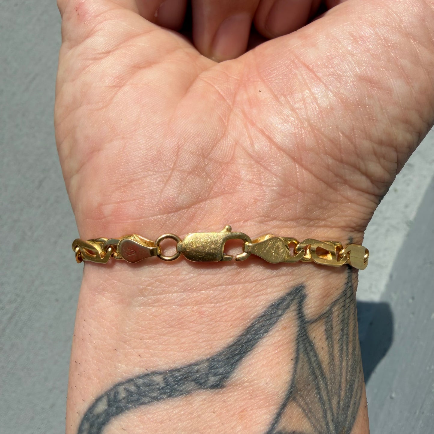Vintage Solid 18k Yellow Italian Gold Tigers Eye Mariner Link Bracelet (8”)