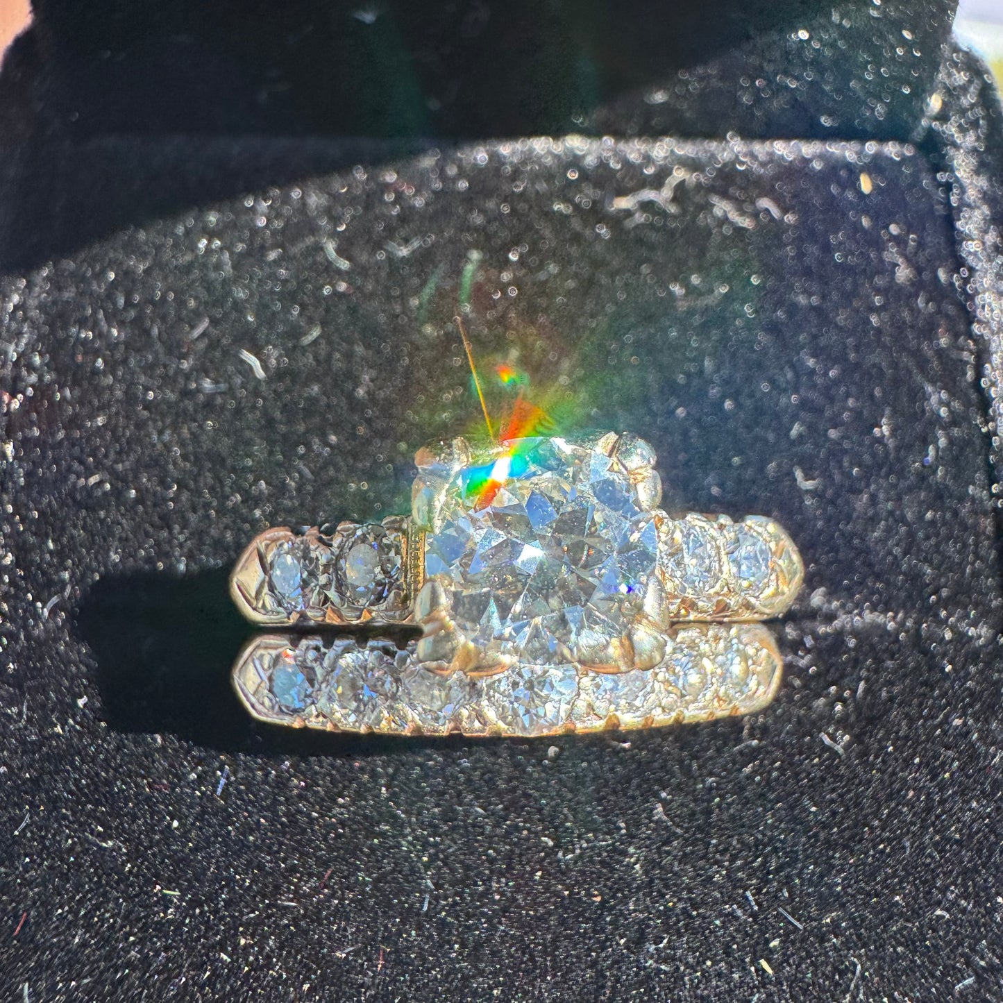 Circa 1930’s Solid 14k Gold 1.50ctw Natural Old Euro Cut Diamond Engagement & Wedding Ring Set (6.5)