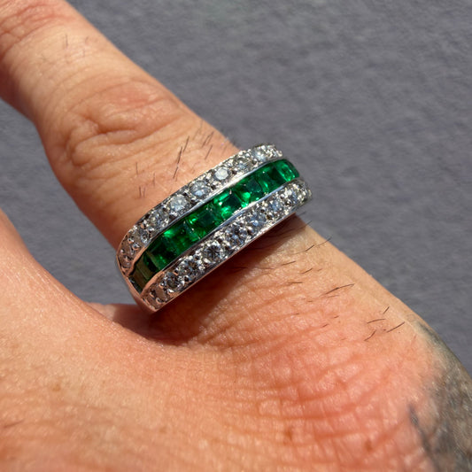 1980’s New Old Stock Solid Platinum 2.5ctw Natural Colombian Emerald and VS Diamond Ring (7.75)