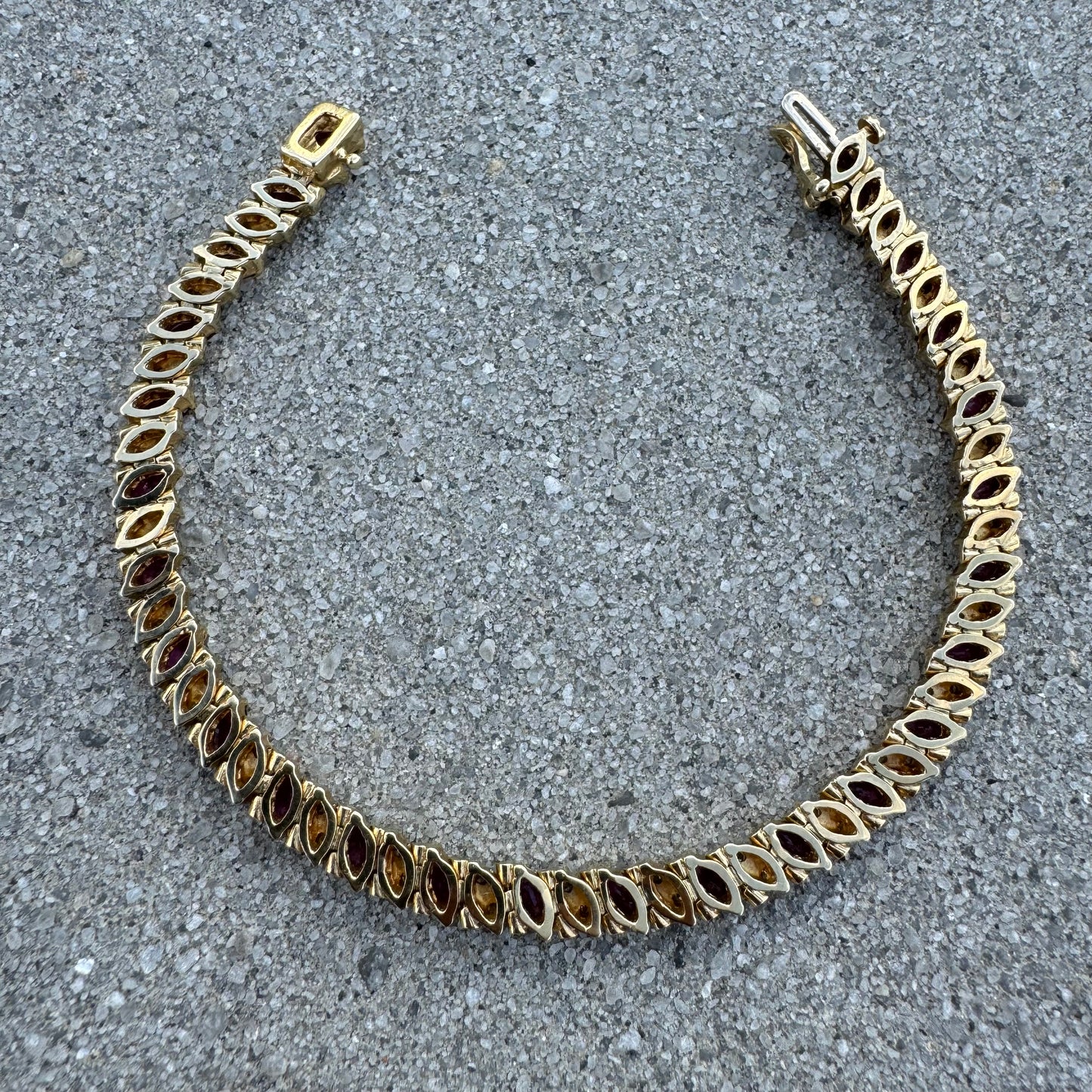 Vintage Solid 14k Yellow Gold 5.0Ctw Natural Ruby And .50ctw Diamond Tennis Bracelet (7.25”)
