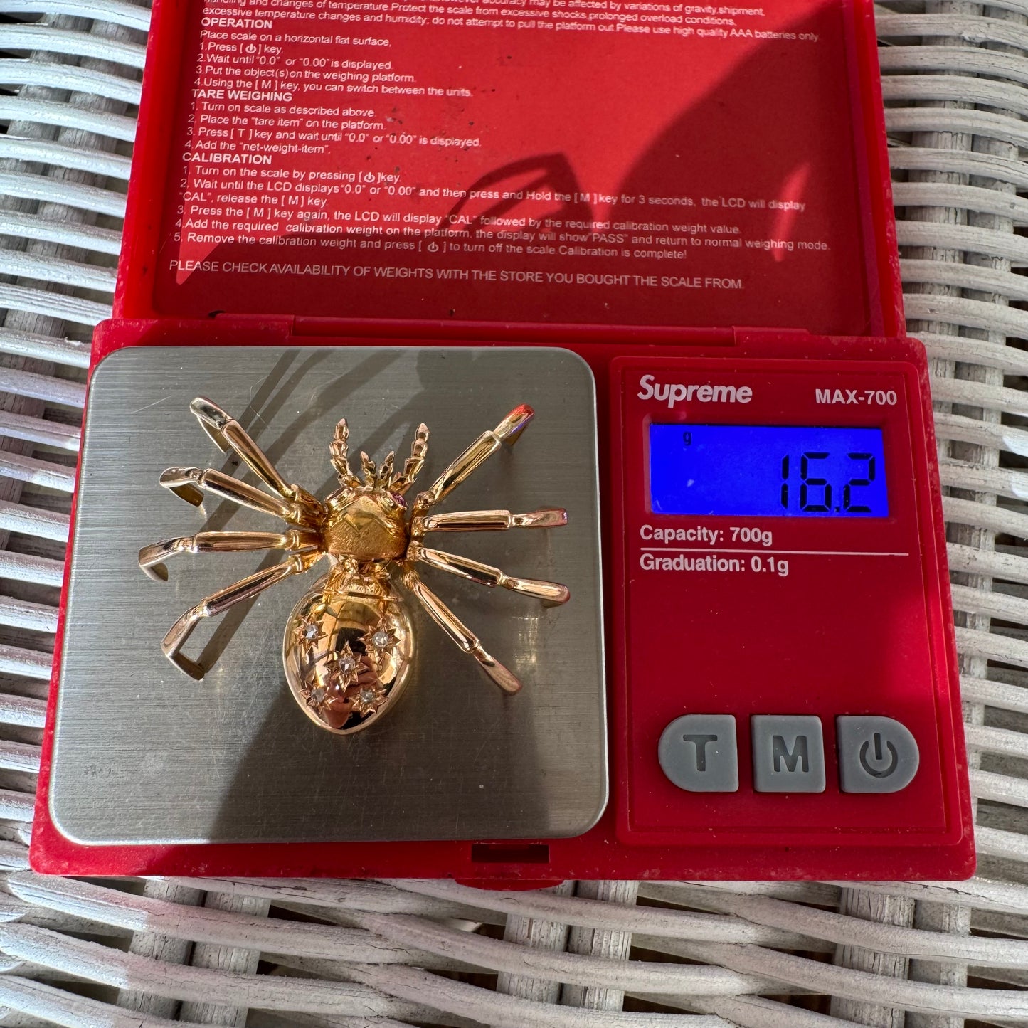 Victorian Solid 18k Gold Natural Rose Cut Diamond And Ruby Large Spider Brooch Pendant