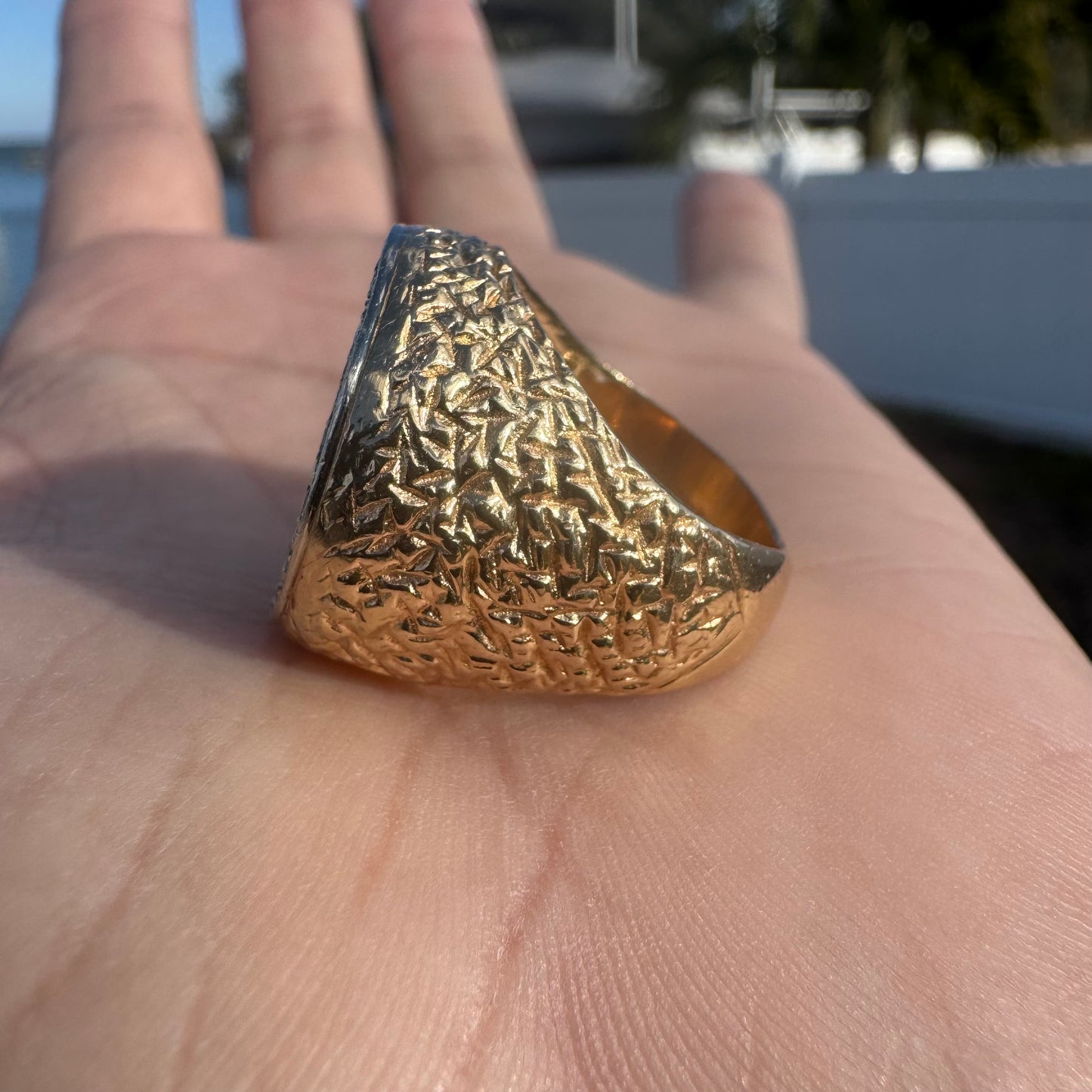 1853 $1 Gold Liberty Coin (22k) Solid 14k Yellow Gold Natural Diamond Halo Nugget Ring (7)